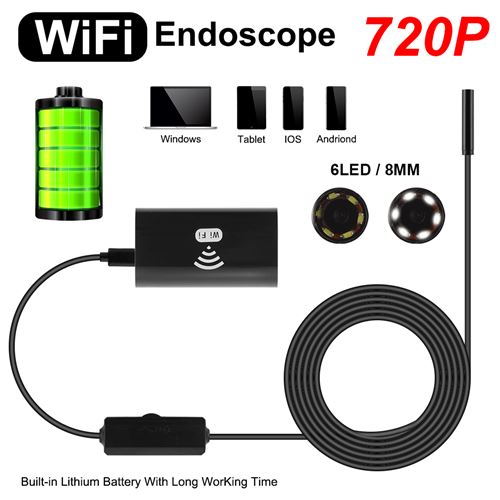 Caméra sans fil endoscope 720p WiFi endoscopique IP67 étanche pour