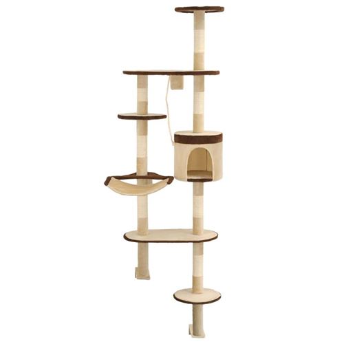 Meilleurs prix pour Arbre à chat griffoir grattoir niche jouet animaux peluché en sisal montage mural 194 cm beige et marron