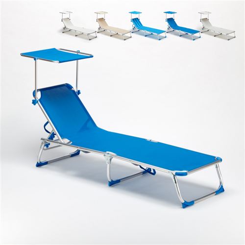 Beach and Garden Design - Lit de plage pliant bain de soleil transat piscine portable pare-soleil California, Couleur: Bleu