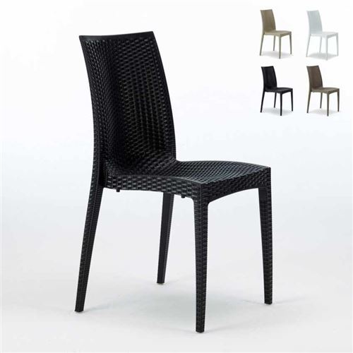 Grand Soleil - Chaises Jardin Poly-rotin empilable Bar Bistrot Lot de 22 unités, Couleur: Noir