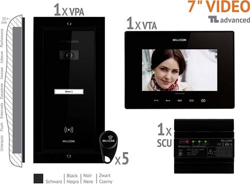 Bellcome Video-Türsprechanlage Kabelgebunden Komplett-Set VKA.P1FR.T7S9.BLB04 1 Familienhaus Schwar