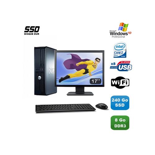 PC Dell Optiplex 380 Dt Intel E7500 2,92Ghz 8Go Ddr3 240Go SSD Xp Pro17'