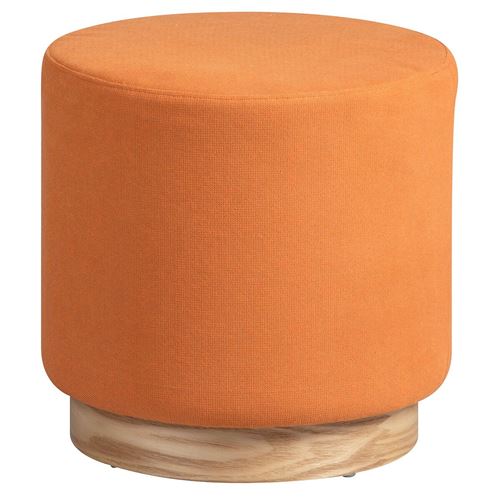 ATNA - Pouf Rond Placage Frêne et Tissu Orange