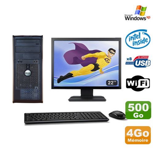 PC Tour Dell Optiplex 360 Mt E7400 2.8Ghz 4Go 500Go Dvd WiFi Xp Ecran 22'