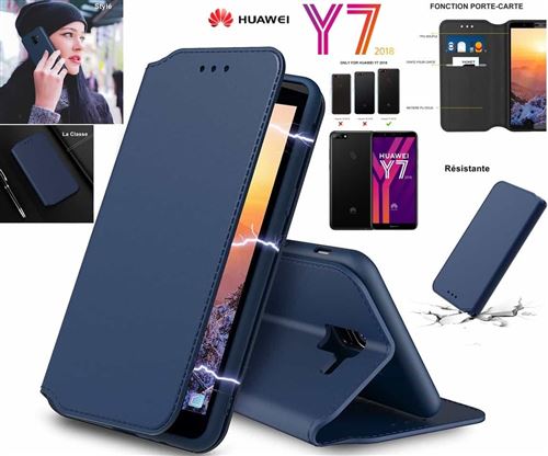 Etui Folio Porte carte pour HUAWEI Y7 2018 -Bleu