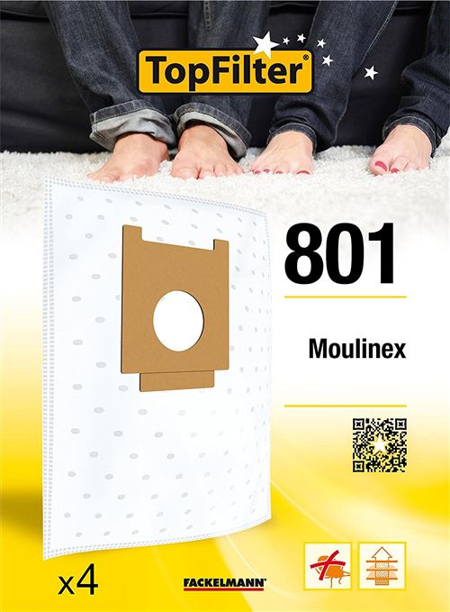 TopFilter 801, 4 sacs aspirateur pour Moulinex boîte de sacs d'aspiration en non-tissé, 4 sacs à poussière (30 x 26 x 0,1 cm)