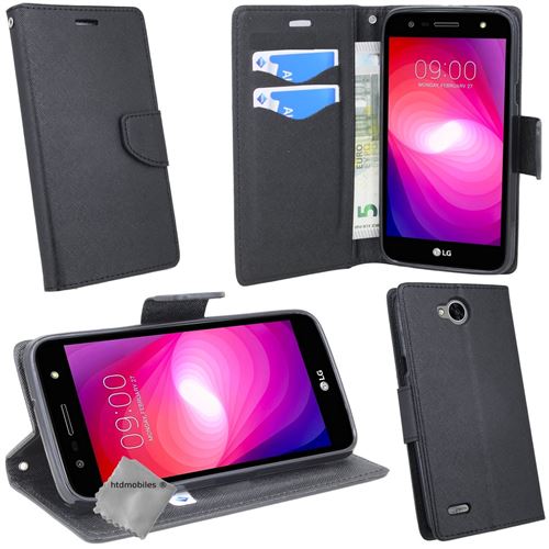 Housse etui coque pochette portefeuille pour LG X Power 2 avec verre trempe - NOIR / NOIR