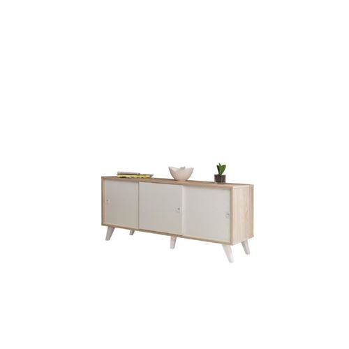 Oslo Buffet Bas Scandinave Blanc Et Decor Chene Bardolino - L 149 Cm