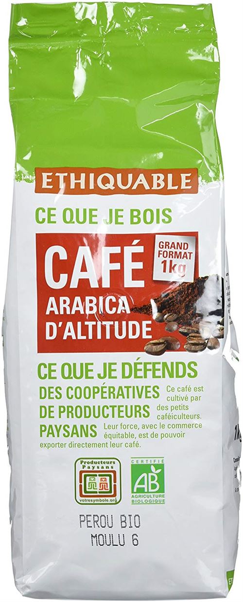 Ethiquable Café Moulu Pérou Équitable & Bio 1 kg Paysans Producteurs