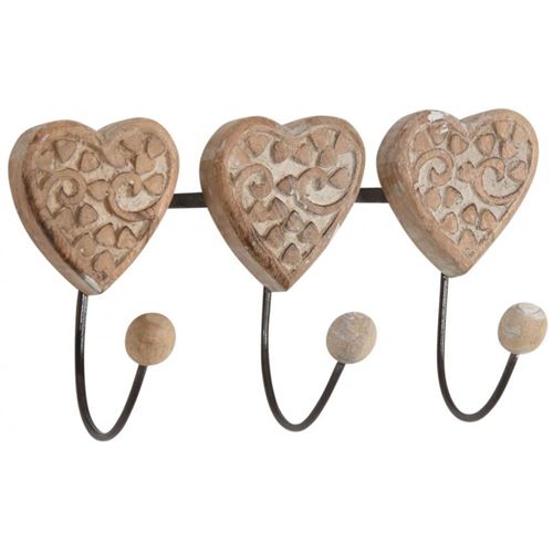Aubry Gaspard - Patère coeur en manguier 3 doubles crochets