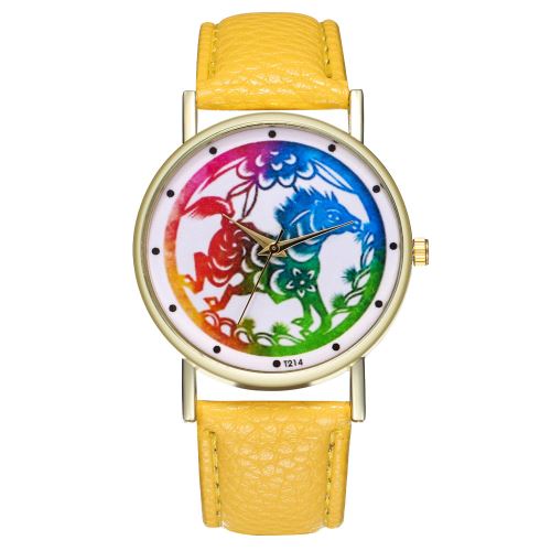 Véritable classique 12 Zodiac montre de type hommes montre dames tendance horloge à quartz T214-Ajaune