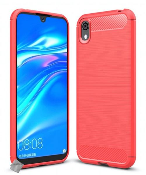 Housse etui coque silicone gel carbone pour Huawei Honor 8S avec verre trempe - ROUGE
