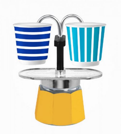 Cafetière italienne + 2 tasses bicchierini pop bleu - 0005760 - BIALETTI