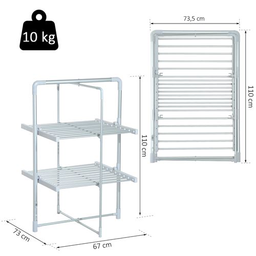 Séchoir à linge étendoir à linge électrique chauffant pliable 2 niveaux 200 W 50 55° C aluminium Séchoir à linge étendoir à linge électrique chauffant pliable 2 niveaux 200 W 50 55° C aluminium