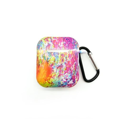 Coque en silicone résistant aux chocs avec mousqueton tableau coloré pour votre Apple AirPods