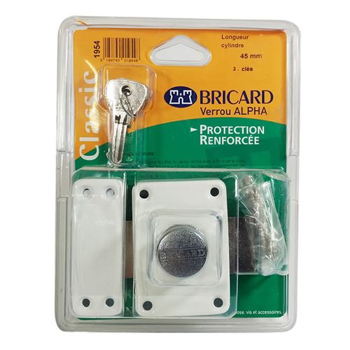 Bricard - Verrou de securité blanc a bouton pour porte avec cylindre 45 mm  Alpha Bricard - Accessoires pour placards - Achat & prix