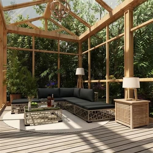 Vidaxl Gris Salon De Jardin Modulable Resine Tressee 6 Pieces X 70 X 52.5 5 Personnes - Image 1