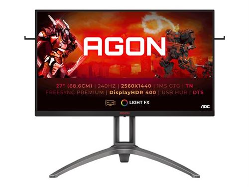AOC AGON AG273QZ - LED-monitor - 27 - 2560 x 1440 WQHD @ 240 Hz - TN - 400 cd/m² - 3000:1 - 0.5 ms - HDMI, VGA, DisplayPort - luidsprekers - zwart, rood