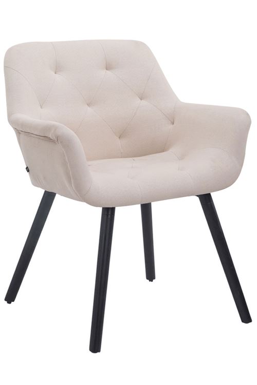 Chaise de Salle à manger avec assise capitonnée Cassidy en Tissu - Chaise chic avec accoudoirs - Piètement Bois de Hêtre Noir - Couleur Crème