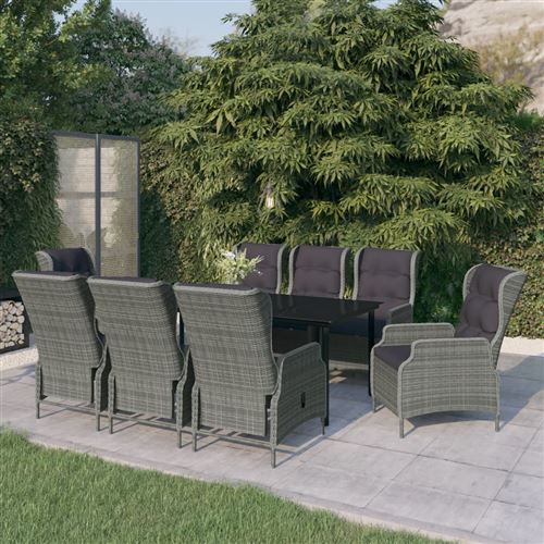 Vidaxl Gris/Clair Ensemble De Salle À Manger De Jardin 9 Pcs - Image 2