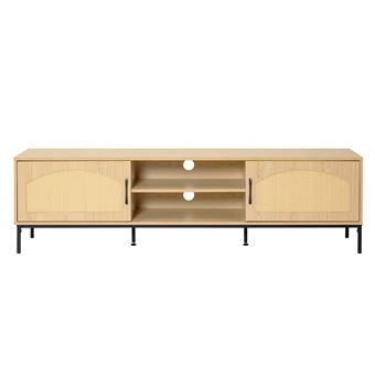 Nagato - meuble tv - cannage et effet bois - 2 portes et 2 niches -180 cm - Bois / Noir - 1