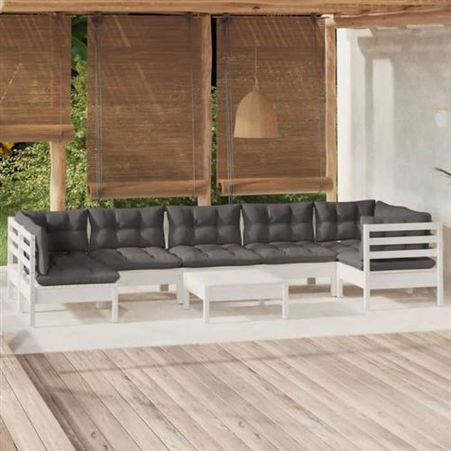 Non Communiqué Blanc Vidaxl Bois De Pin Massif Salon De Jardin 8 Pcs Avec Coussins Mobilier De Patio Meubles D'extérieur Mobilier De Jardin 3096437