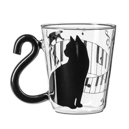 Non Communiqué Multi Mug Musique Silhouette Chat Avec Ance Queue Tasse Originale