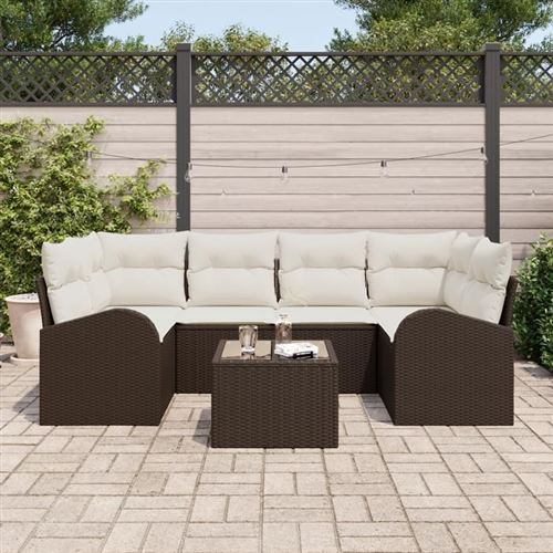 Salon de jardin Vidaxl rotin marron 7 pieces 6 personnes