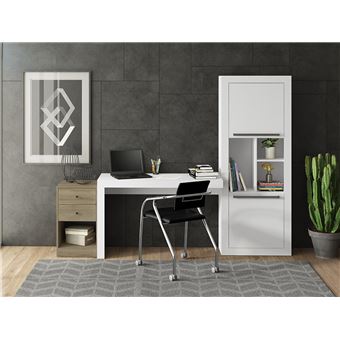 Bureau d'angle LEON avec rangements et étagères - Blanc