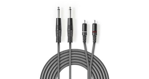 Nedis - Câble Audio Stéréo - 2x Jack 6,35 mm Mâle vers 2x RCA Mâle - 5,0 m - Gris - Image 2