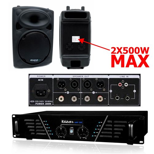 MAX8 Kit Sono DJ Ensemble Complet de Haut-Parleurs avec Amplificateur 400W