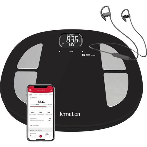14853 - Impédencemetre connecté Run et Fit + Ecouteurs intra-auriculaires - Wi-fi, Bluetooth - 32,4x34,2cm - Noir