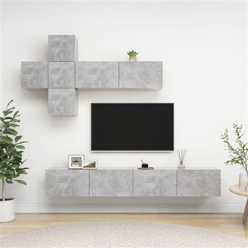 Non Communiqué Gris Vidaxl Ensemble De Meuble Tv 7 Pcs Béton Aggloméré