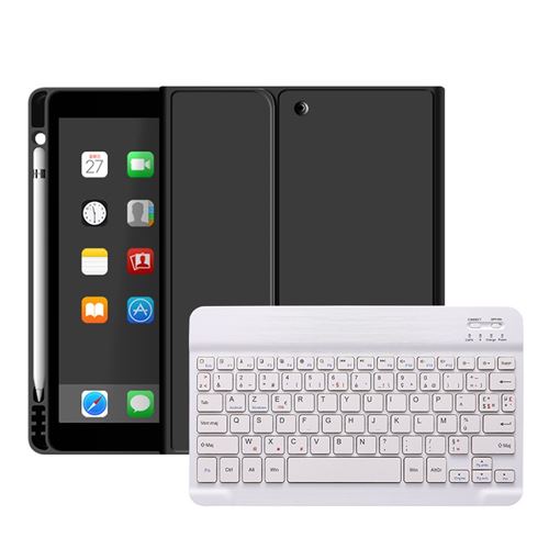 Étui HSMY en Silicone avec Clavier Français AZERTY Bluetooth pour iPad 10.2 - Noir&Blanc