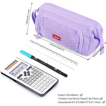 Grande Trousse Scolaire Extra Large - 24,5x11,5x8cm, Compartiments, Fermeture Fluide, Violet
