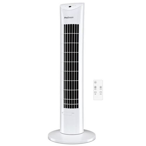 Ventilateur Tour 60W 76 cm Pro Breeze, Oscillation 70°, 3 Vitesses, Télécommande et Minuterie, Programmable, Adapté pour la Maison et Le Bureau - Blanc