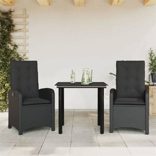 Vidaxl Noir Ensemble À Manger De Jardin 3 Pcs - Résine Tressée - Image 2
