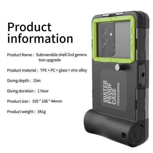Étui Pour IPhone 16/15/14 Pro MAX Photographie Universelle D étui De Plongée Compatibilité Large Coque Submersible FOXDOCK Vert