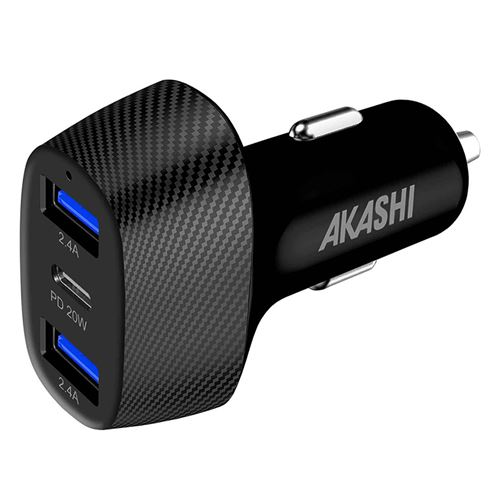 Chargeur Voiture 37W avec Deux USB 3.0 + 1x USB-C Power Delivery Akashi Noir