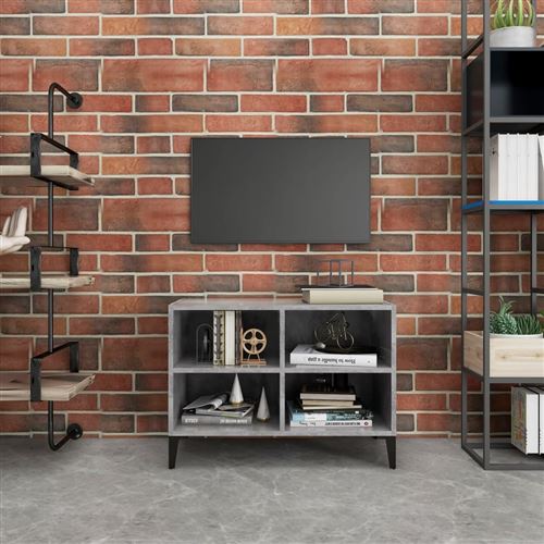 vidaXL Meuble TV avec pieds en métal Gris béton 69,5x30x50 cm