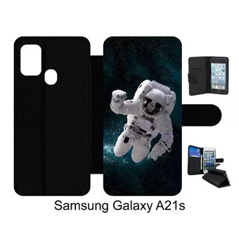 Etui My Kase Pour Galaxy A21s Astronaute Blue Simili Cuir Noir