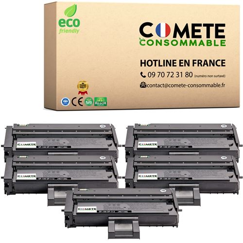 COMETE CONSOMMABLE SP100 407166 Pack de 5 Toner compatible avec RICOH 407166 Noir pour imprimante Aficio SP SP100 SP112...