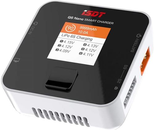 Chargeur ISDT Q6 Nano 200W 8A - Déchargeur Équilibré DC 2-6S, IPS, Firmware scOS 2.0, pour Batteries Lipo, Li-Hv, NiMH, 21700 & 7.4v - Blanc