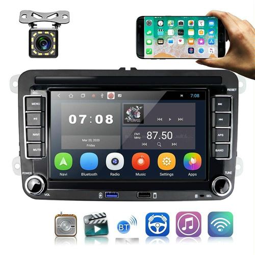 Autoradio Android 10.0 Écran 7 Pouces Bluetooth GPS Caméra Recul 12 Lumières YONIS