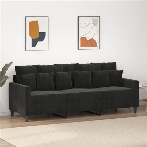 vidaXL - Canapé 3 places - Velours - Noir - 180 cm - Image 2