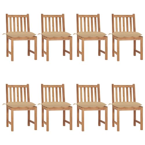 Non Communiqué Bois Chaises De Jardin Lot De 8 Avec Coussins De Teck Massif