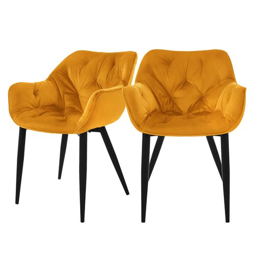 ML-Design Set 2 Chaises de Salle à Manger, Jaune Moutarde, Assise Rembourrée en Velours,