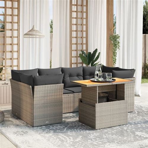 Non Communiqué Gris Vidaxl Salon De Jardin Avec Coussins 7 Pcs, Canapés De Terrasse, Ensemble De Meubles De Patio, Mobilier D'extérieur, 3270689