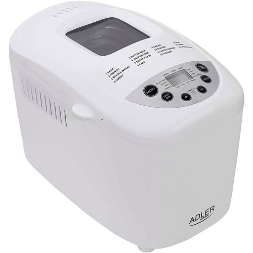 Machine à Pain, 15 Programmes,sans Gluten,Minuteur, Pétrissage, Cuisson, Adler, AD6019, 850W, Blanc