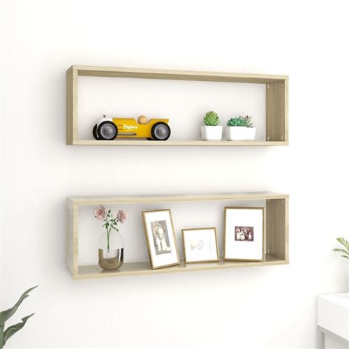 Non Communiqué Chêne Sonoma Étagères Cube Murales 2 Pcs Bois D Ingénierie - Image 1